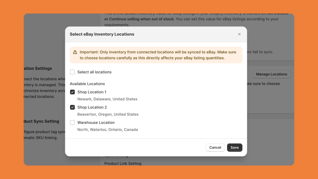 Select Shopify Locations to Sync